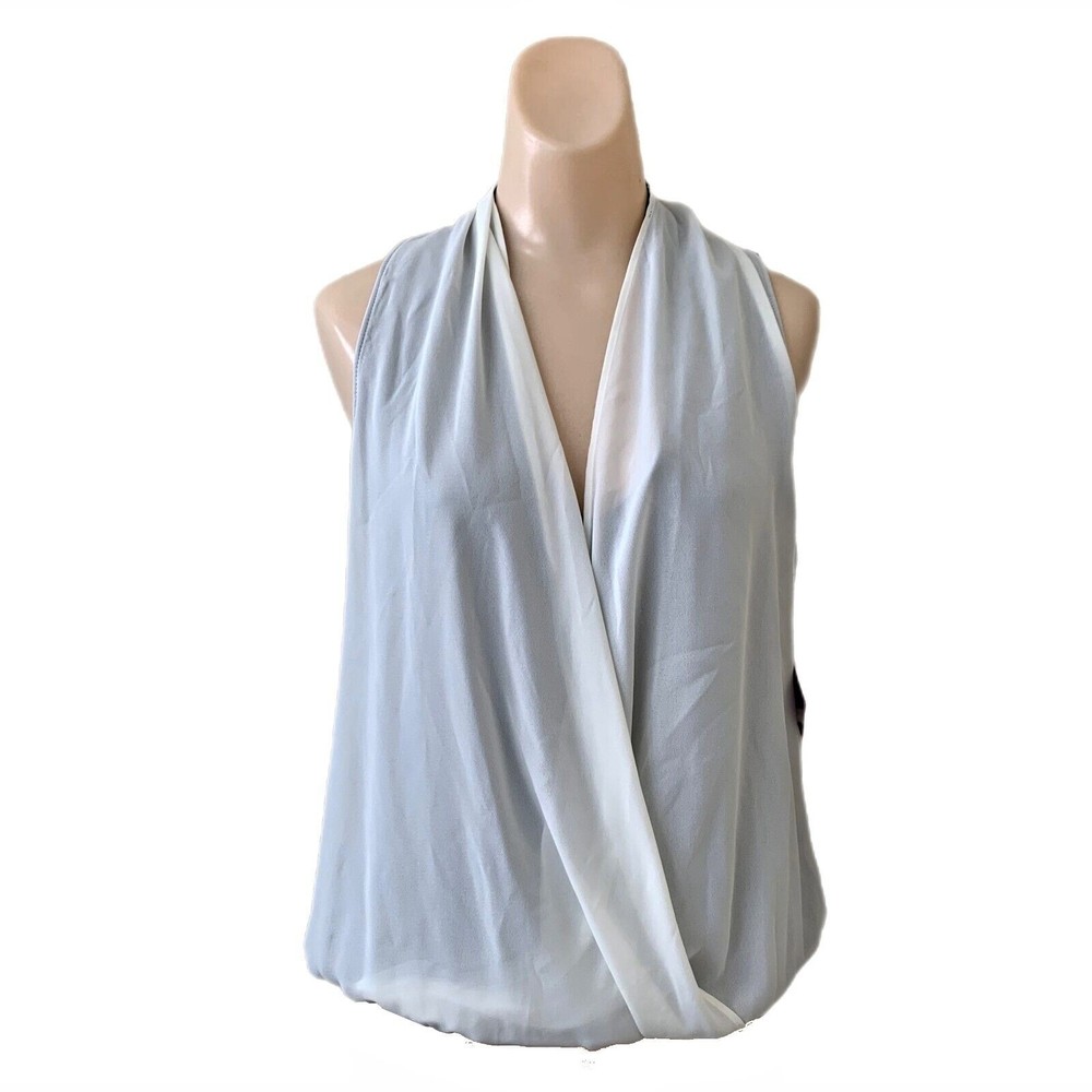 Milano P. Luca Size Large Black White Chiffon Sleeveless Surplice Cross Over